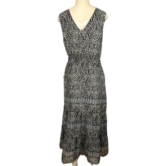 Cassee's M Animal Print Surplice Neck Shirred Lined Ruffle Sleeveless Maxi Dress - Picture 4 of 6